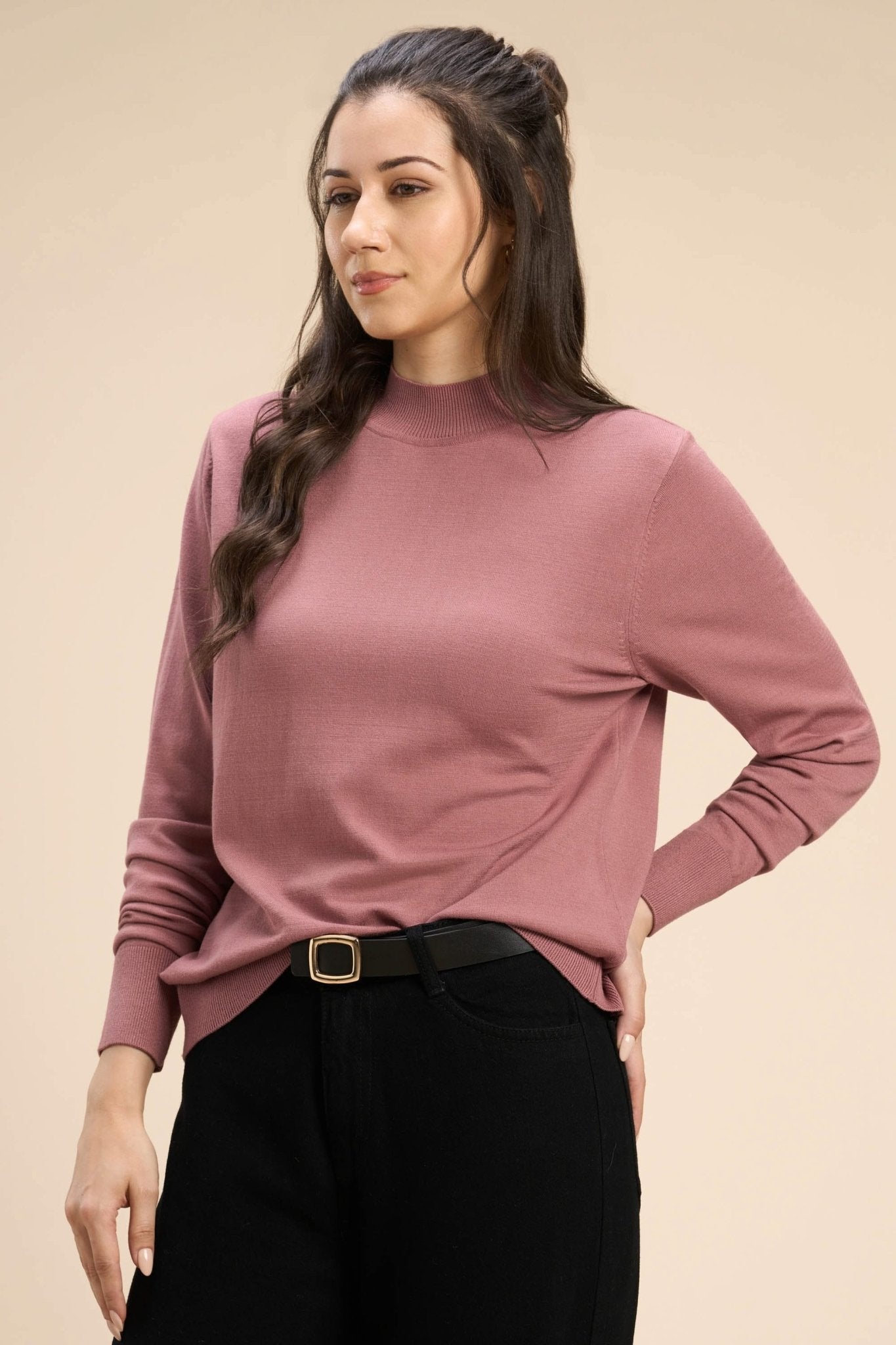 HONEY VISCOSE HIGH NECK PULLOVER - Sunday Story