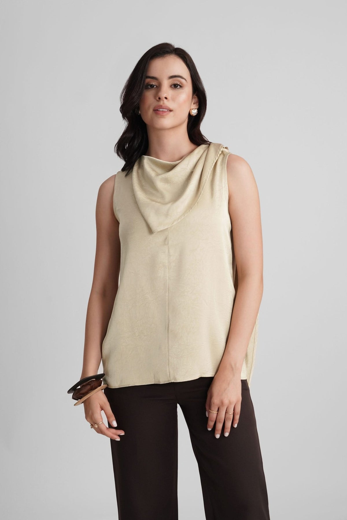 IRENE SATIN SLEEVELESS TOP WITH SCARF DETAIL - Sunday Story