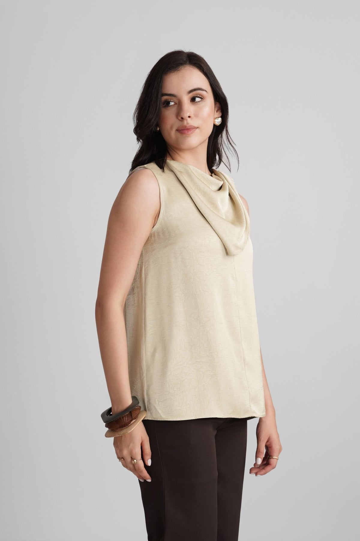 IRENE SATIN SLEEVELESS TOP WITH SCARF DETAIL - Sunday Story