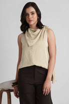 IRENE SATIN SLEEVELESS TOP WITH SCARF DETAIL - Sunday Story