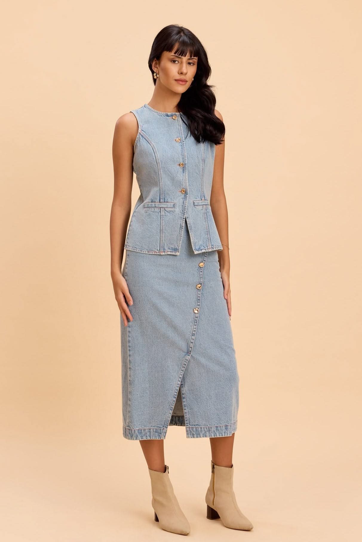 IRIS COTTON DENIM VEST WITH STATEMENT BUTTONS - Sunday Story