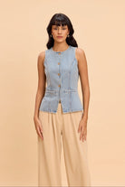 IRIS COTTON DENIM VEST WITH STATEMENT BUTTONS - Sunday Story