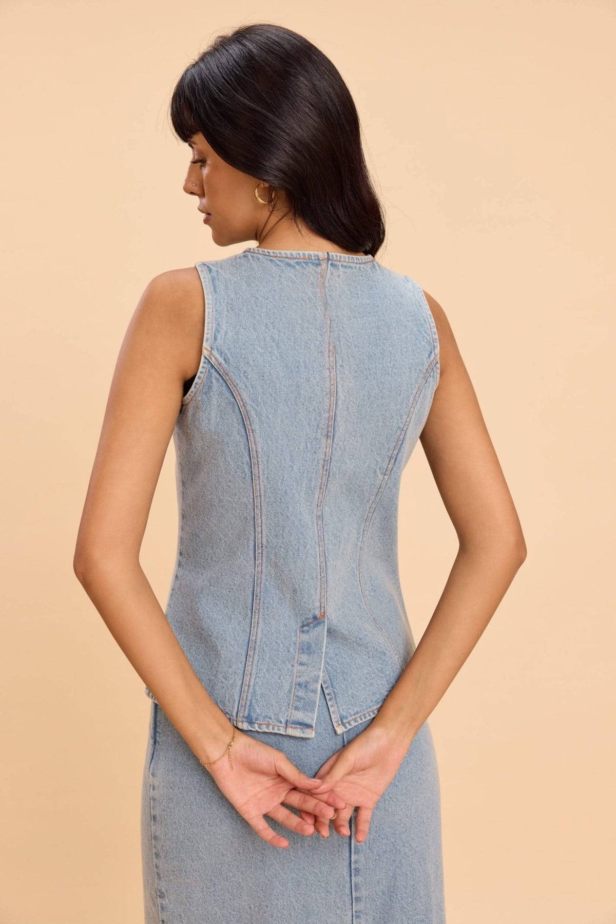 IRIS COTTON DENIM VEST WITH STATEMENT BUTTONS - Sunday Story