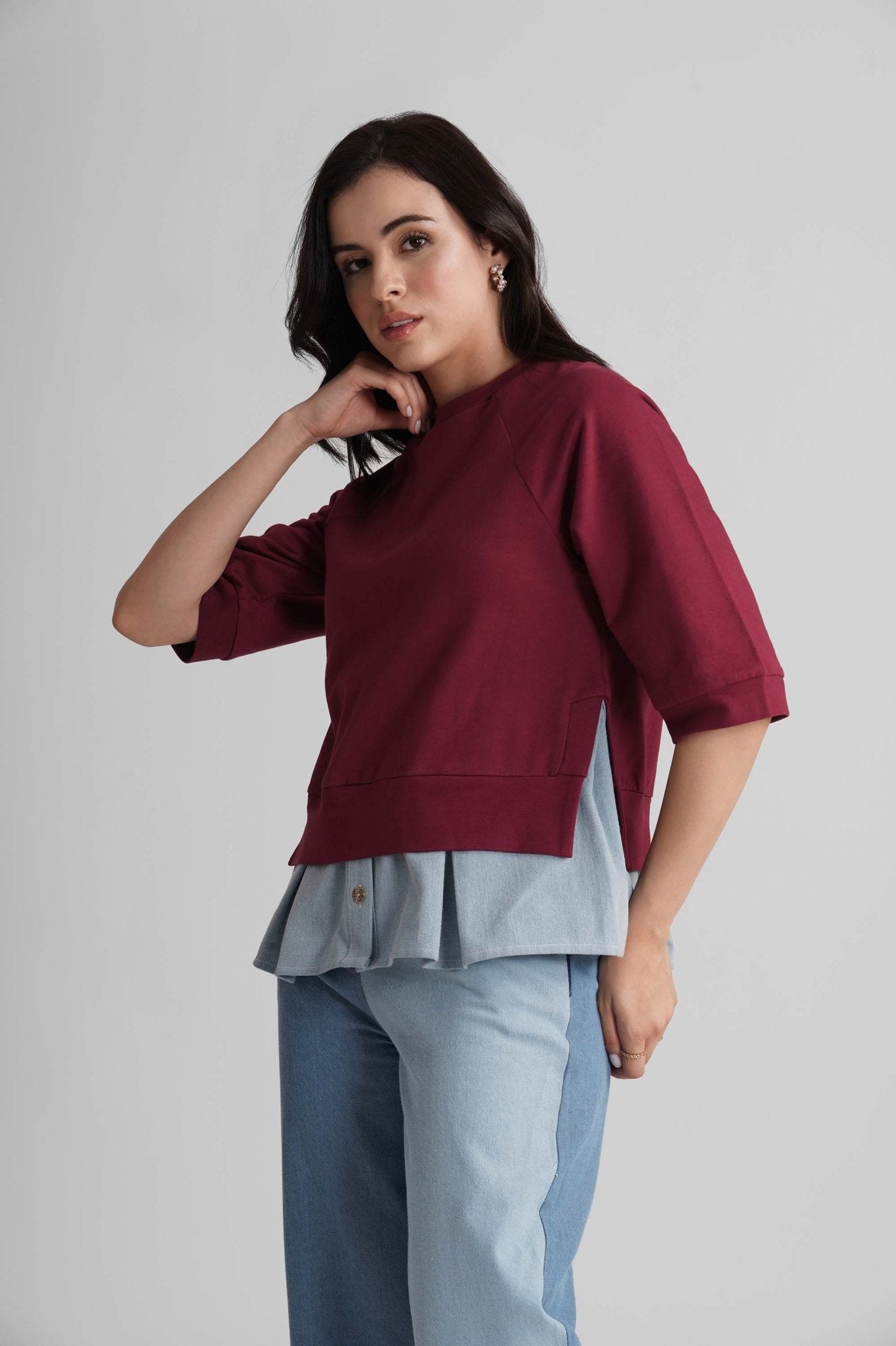 IVORY FAUX LAYERED COLORBLOCK T-SHIRT - Sunday Story