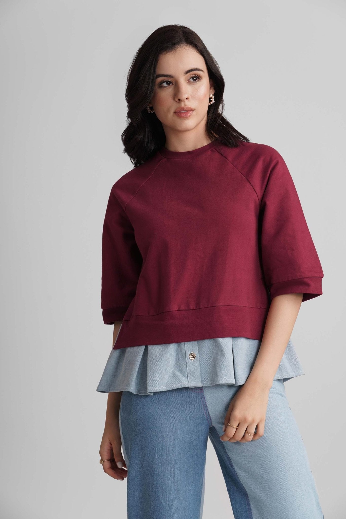 IVORY FAUX LAYERED COLORBLOCK T-SHIRT - Sunday Story