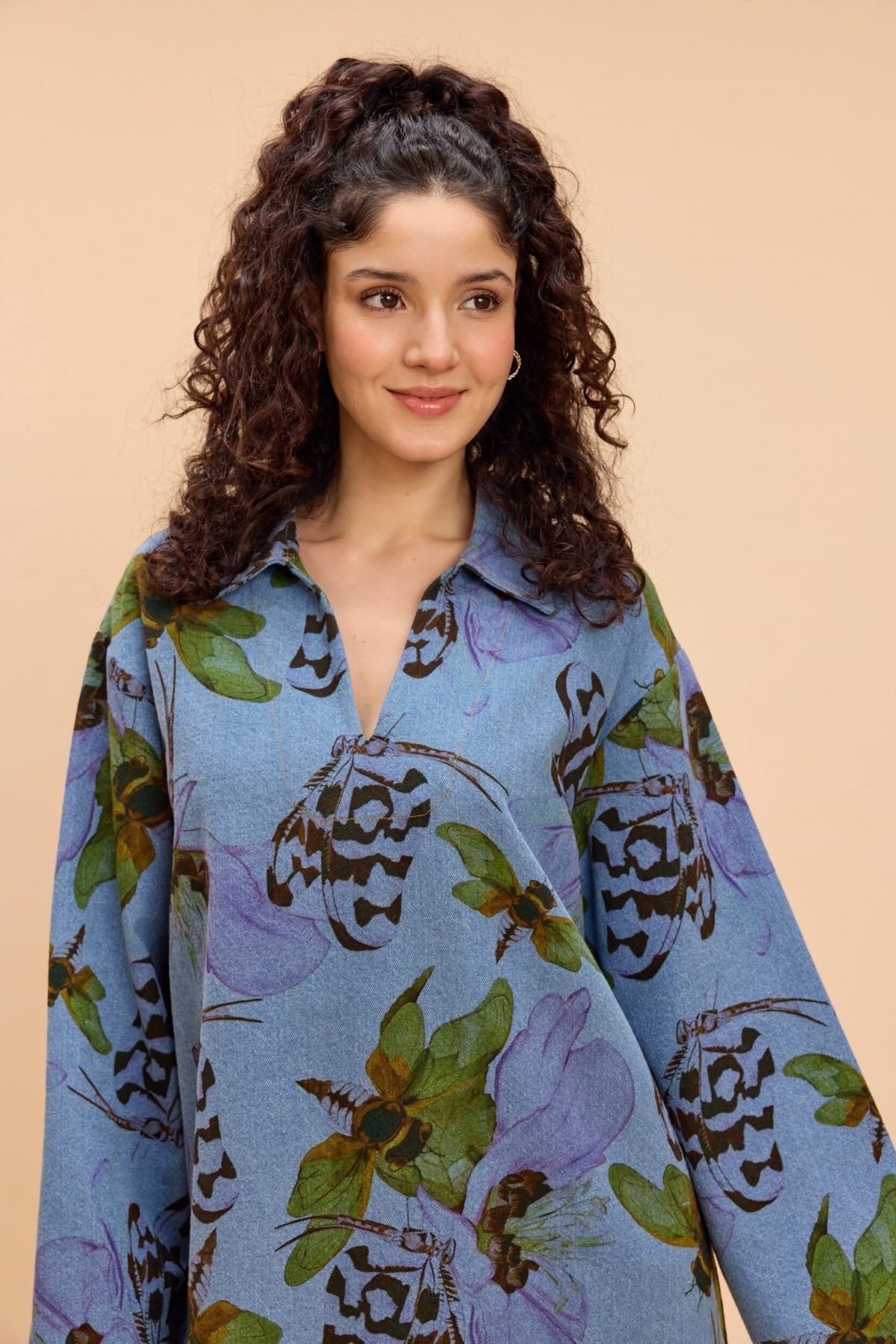JENA PRINTED COTTON DENIM SHORT A-LINE DRESS - Sunday Story