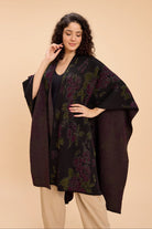 JOLLY QUADRA BLEND JACQUARD FRONT OPEN KNITTED CAPE - Sunday Story