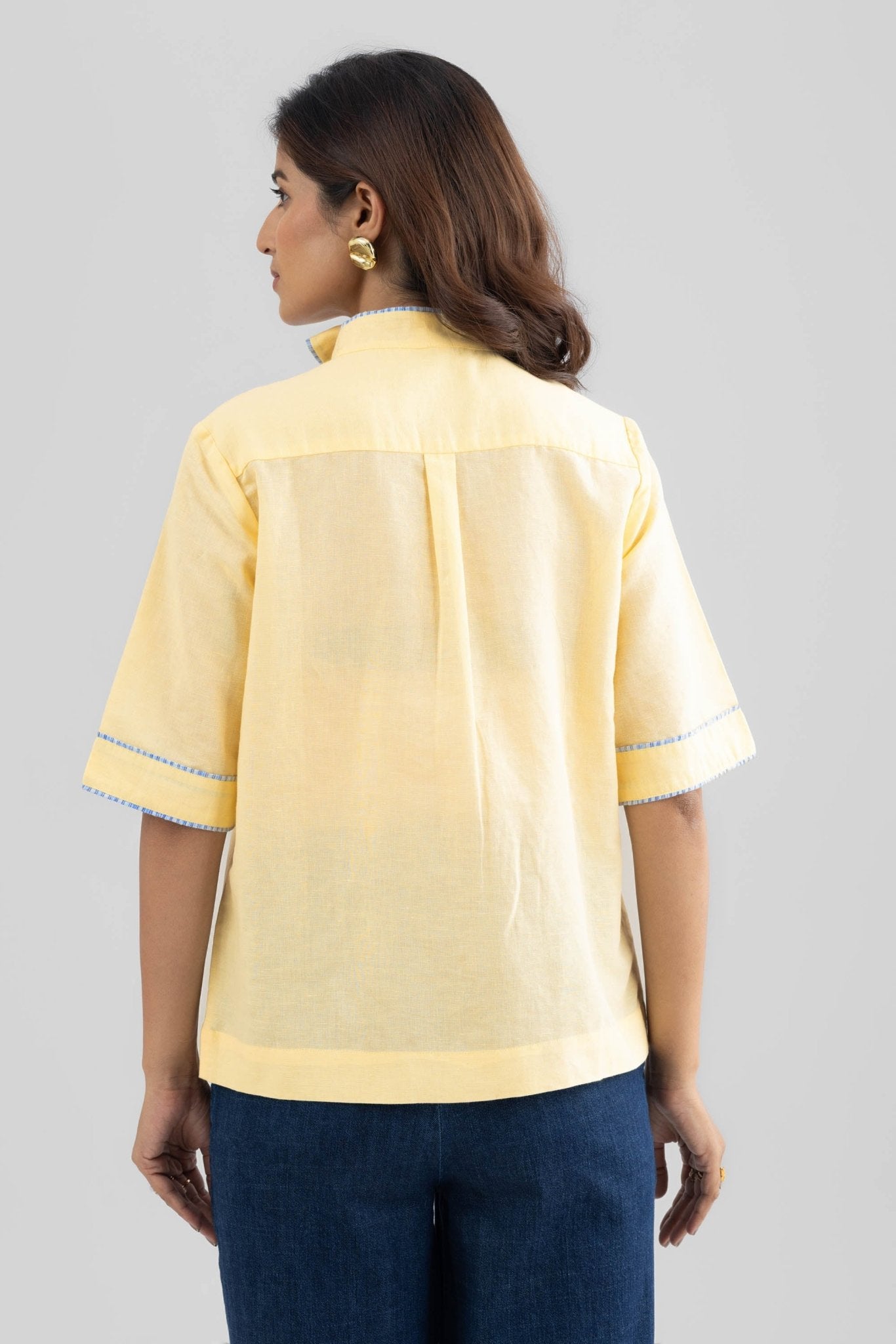 JOSIE LINEN BOW TIE SHIRT WITH STRIPE DETAILS - Sunday Story