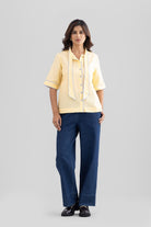 JOSIE LINEN BOW TIE SHIRT WITH STRIPE DETAILS - Sunday Story