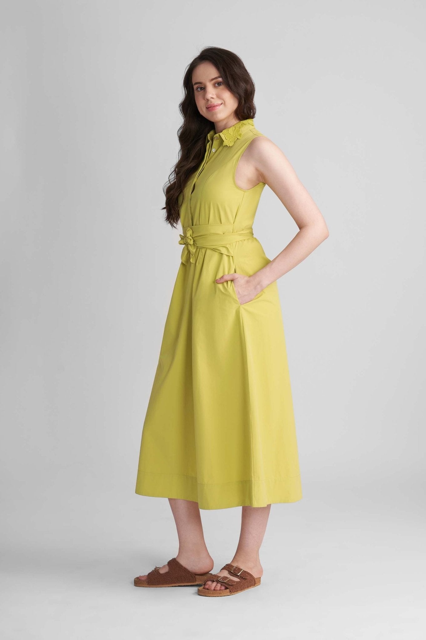 KAIRO COTTON SLEEVELESS MIDI DRESS WITH LACE COLLAR - Sunday Story