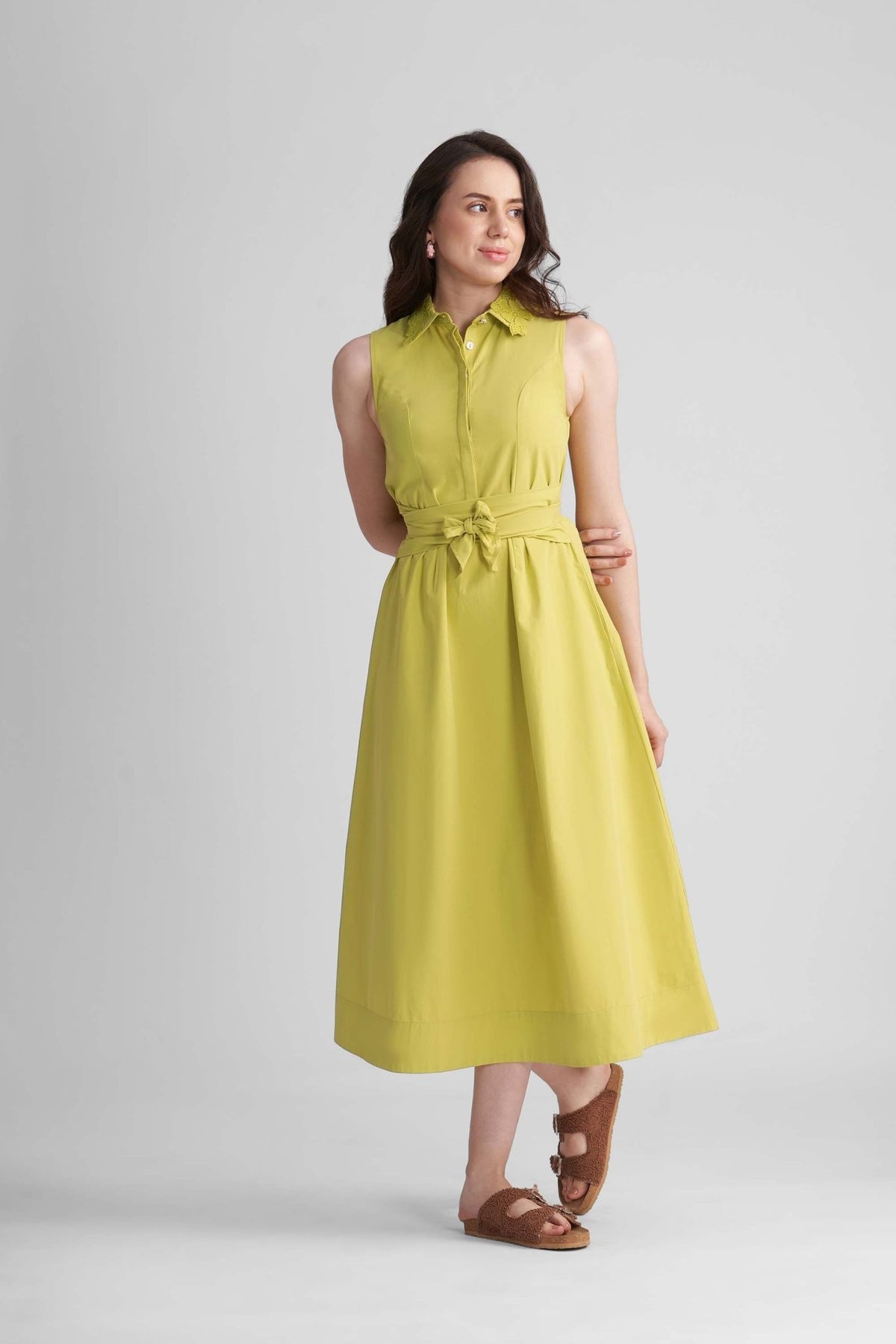 KAIRO COTTON SLEEVELESS MIDI DRESS WITH LACE COLLAR - Sunday Story