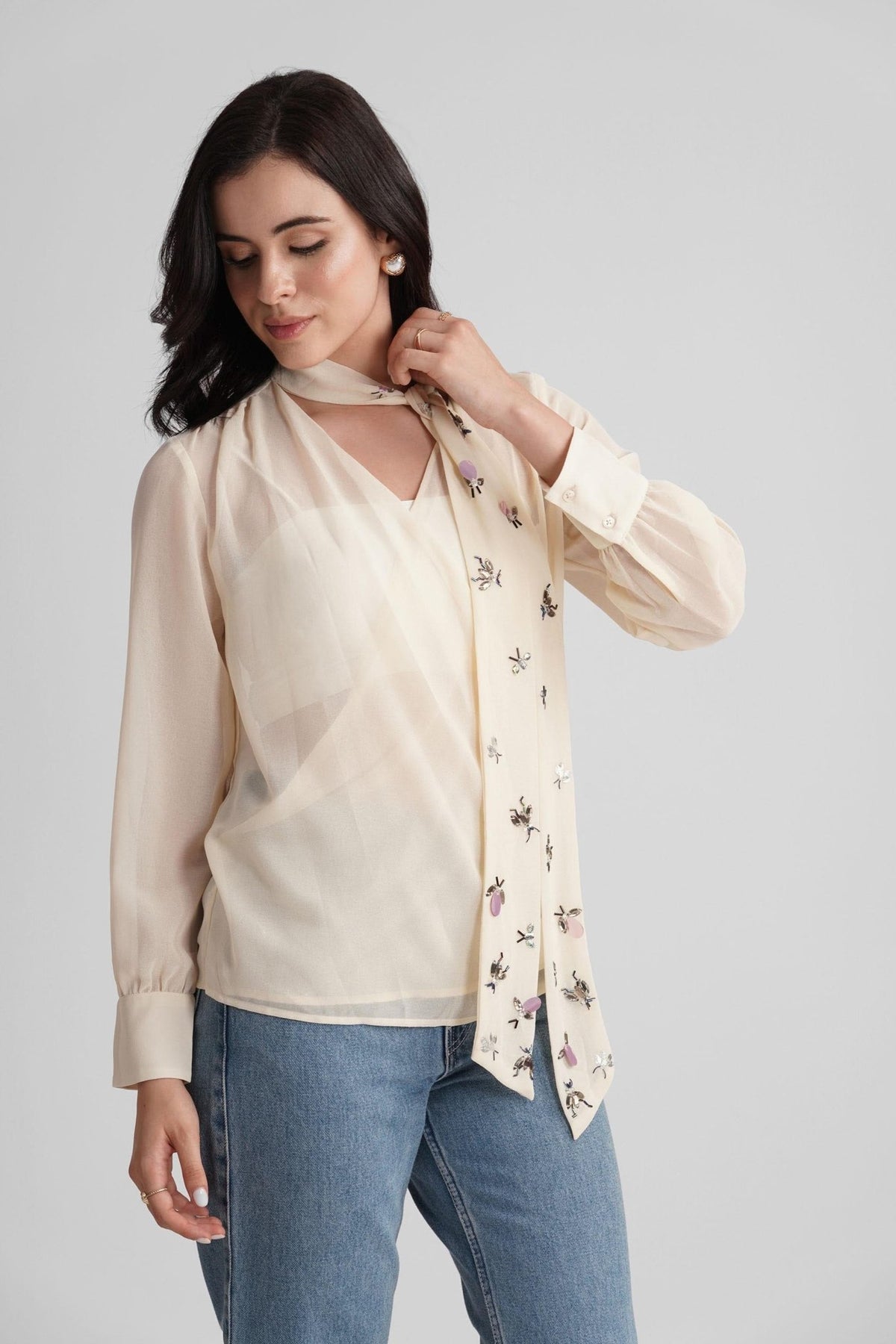 KOVE EMBROIDERED WRAP TOP WITH TIE UP DETAIL - Sunday Story