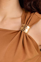 LEAH DRAPED ASYMMETRIC PARTY T-SHIRT WITH GOLD TRIM DETAIL - Sunday Story