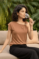 LEAH DRAPED ASYMMETRIC PARTY T-SHIRT WITH GOLD TRIM DETAIL