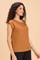LEAH DRAPED ASYMMETRIC PARTY T-SHIRT WITH GOLD TRIM DETAIL - Sunday Story
