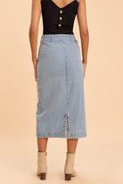 LILY COTTON DENIM ASSYMETRIC MIDI PENCIL SKIRT - Sunday Story