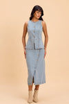 LILY COTTON DENIM ASSYMETRIC MIDI PENCIL SKIRT - Sunday Story