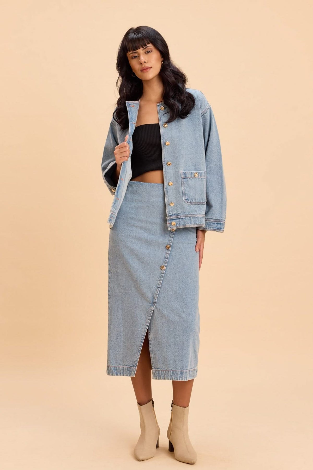 LILY COTTON DENIM BOXY JACKET WITH WIDE SLEEVES - Sunday Story