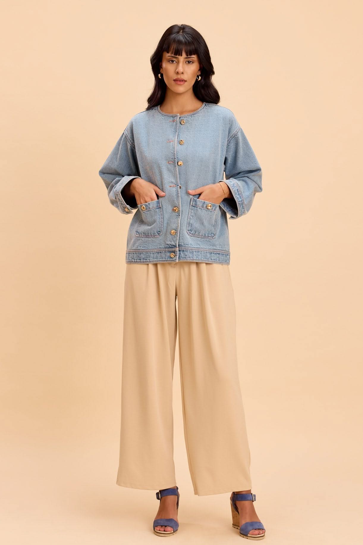 LILY COTTON DENIM BOXY JACKET WITH WIDE SLEEVES - Sunday Story
