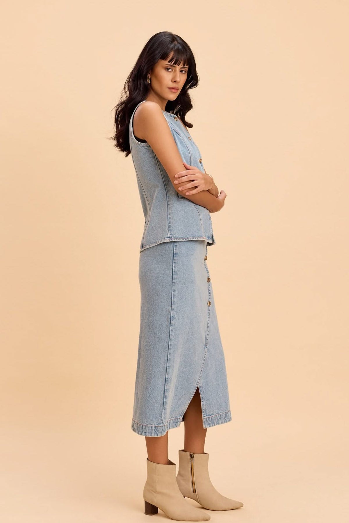 LILY VEST AND MIDI SKIRT DENIM CO-ORD SET - Sunday Story