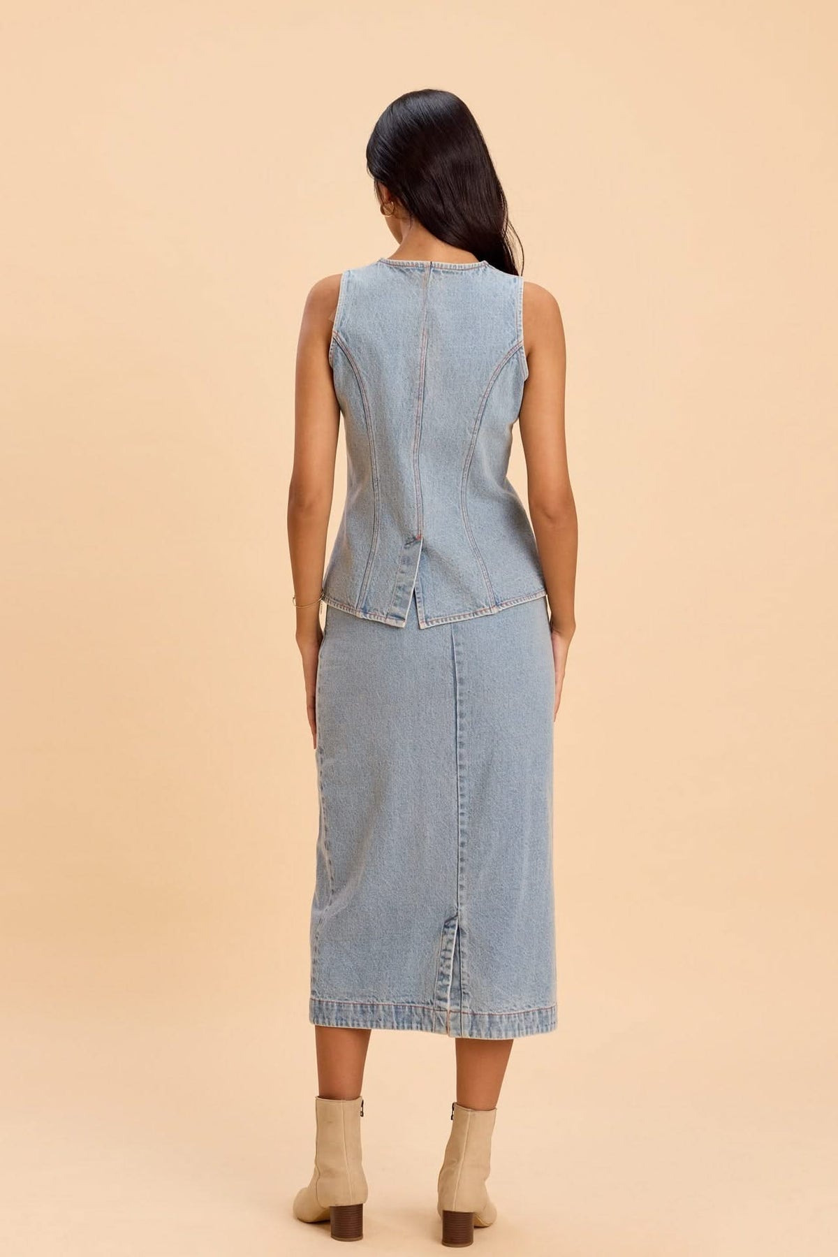 LILY VEST AND MIDI SKIRT DENIM CO-ORD SET - Sunday Story