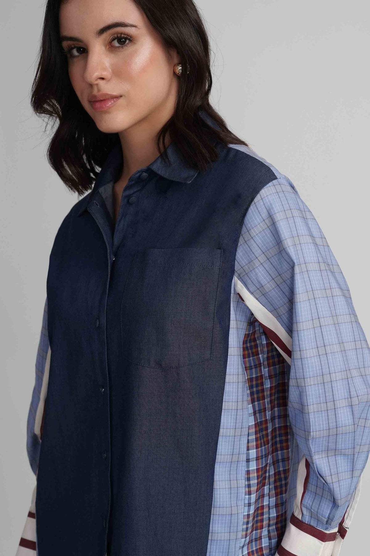 MARGO COLOR BLOCK COTTON DENIM SHIRT - Sunday Story