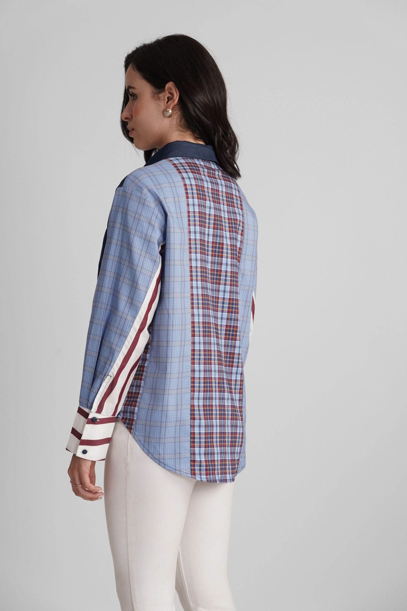 MARGO COLOR BLOCK COTTON DENIM SHIRT - Sunday Story