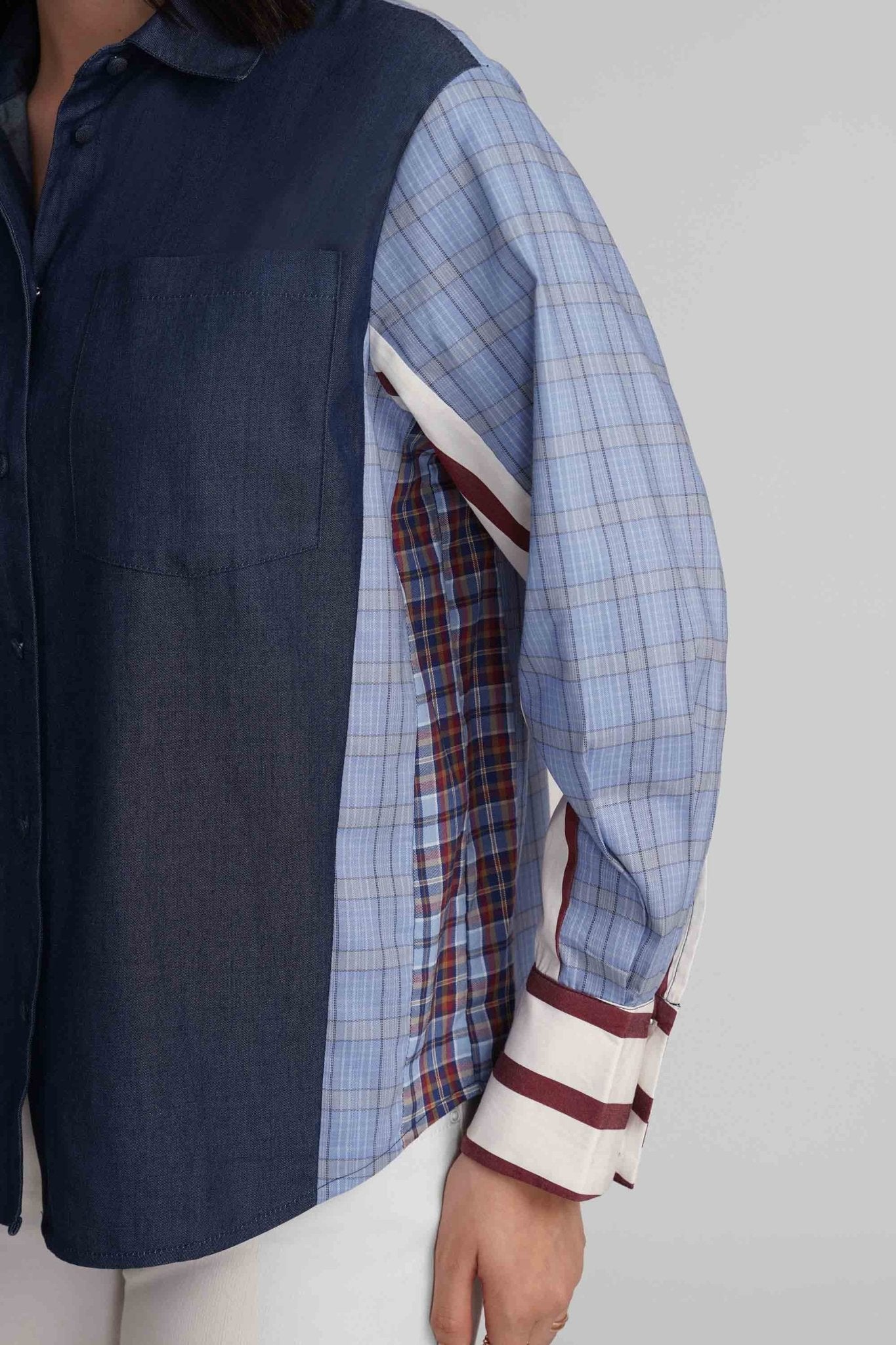 MARGO COLOR BLOCK COTTON DENIM SHIRT - Sunday Story