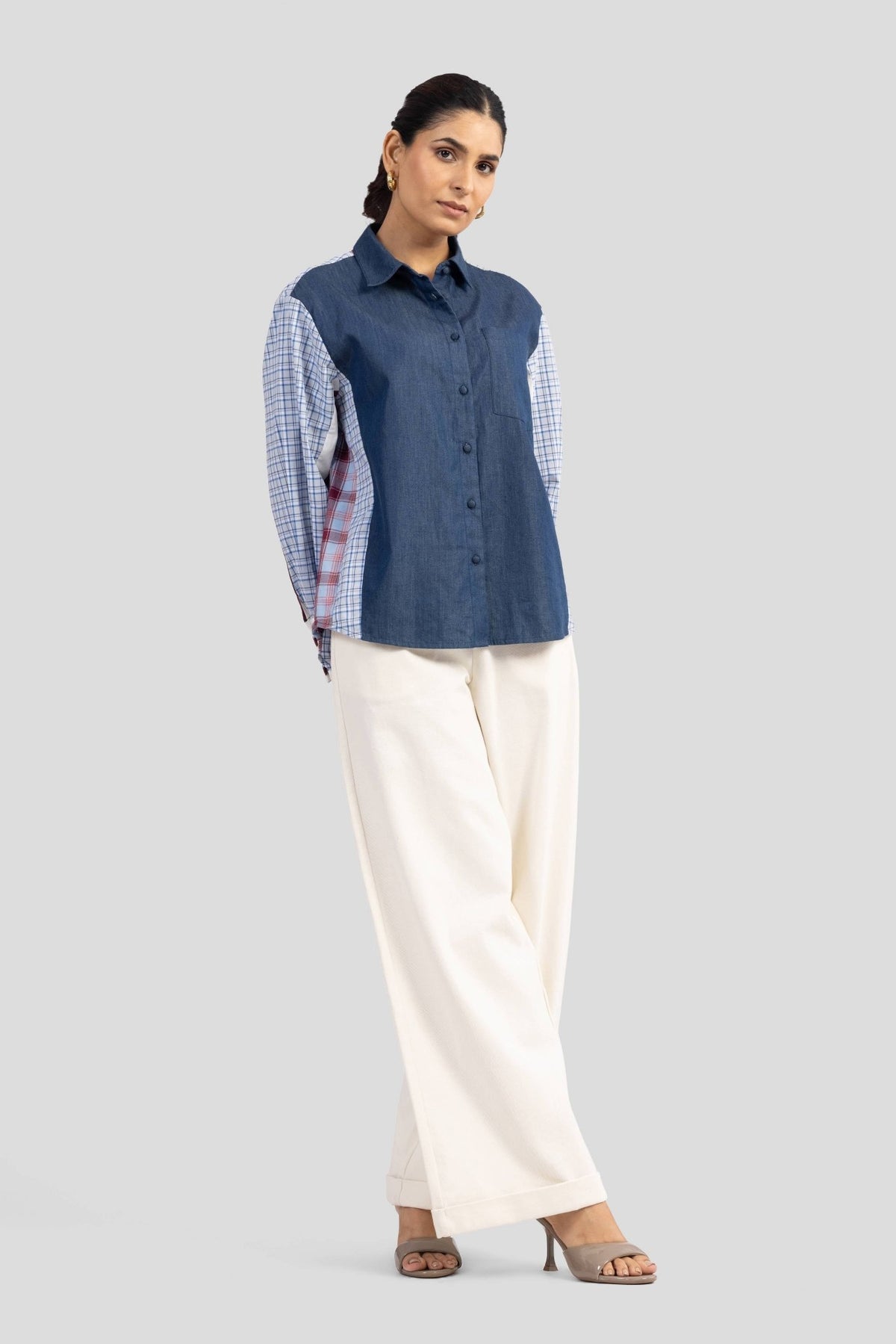 MARGO COLOR BLOCK COTTON DENIM SHIRT - Sunday Story