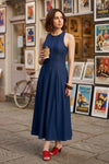 MAXINE FIT AND FLARE KNITTED DENIM MIDI DRESS - Sunday Story