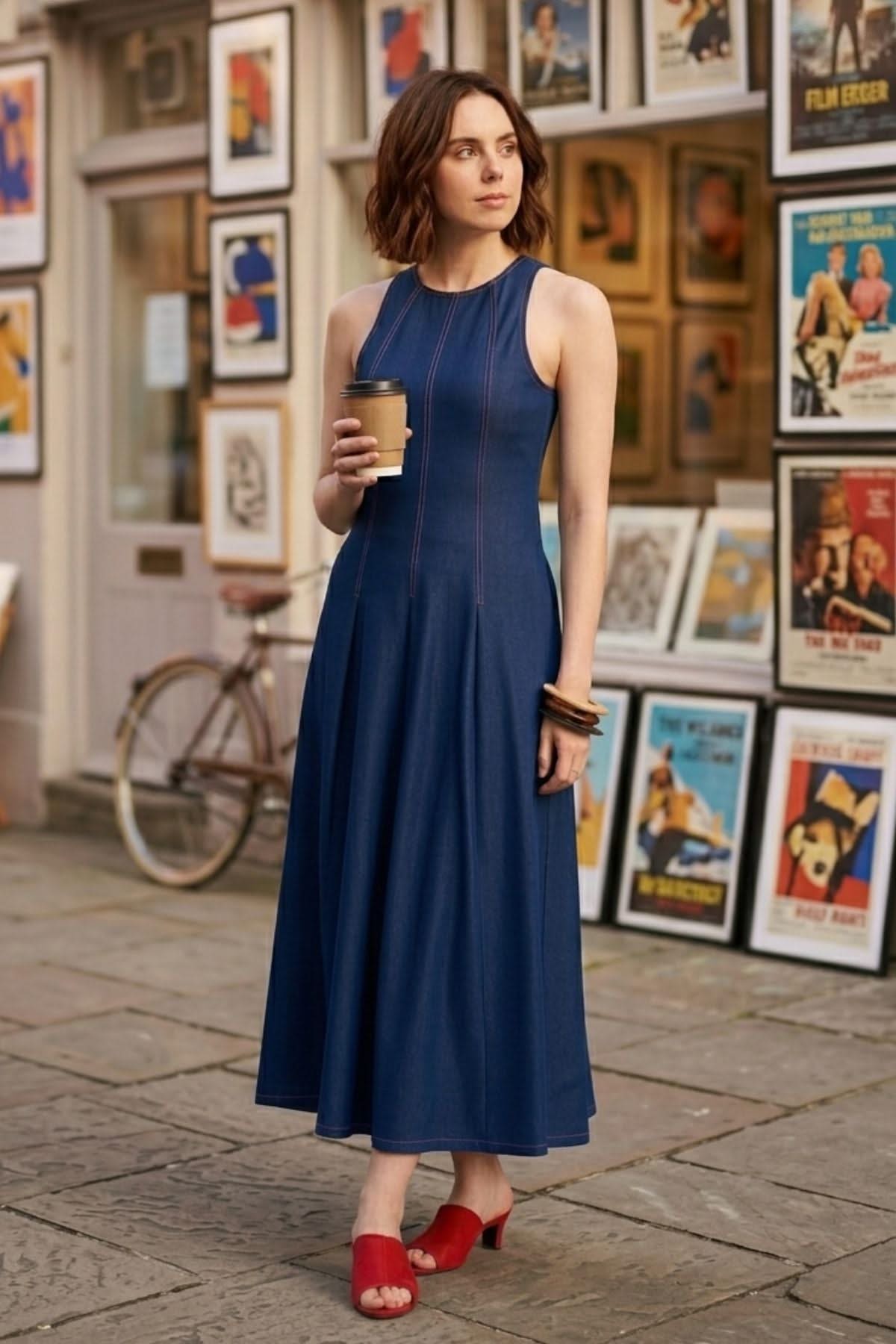 MAXINE FIT AND FLARE KNITTED DENIM MIDI DRESS - Sunday Story