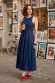 MAXINE FIT AND FLARE KNITTED DENIM MIDI DRESS