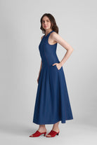 MAXINE FIT AND FLARE KNITTED DENIM MIDI DRESS - Sunday Story