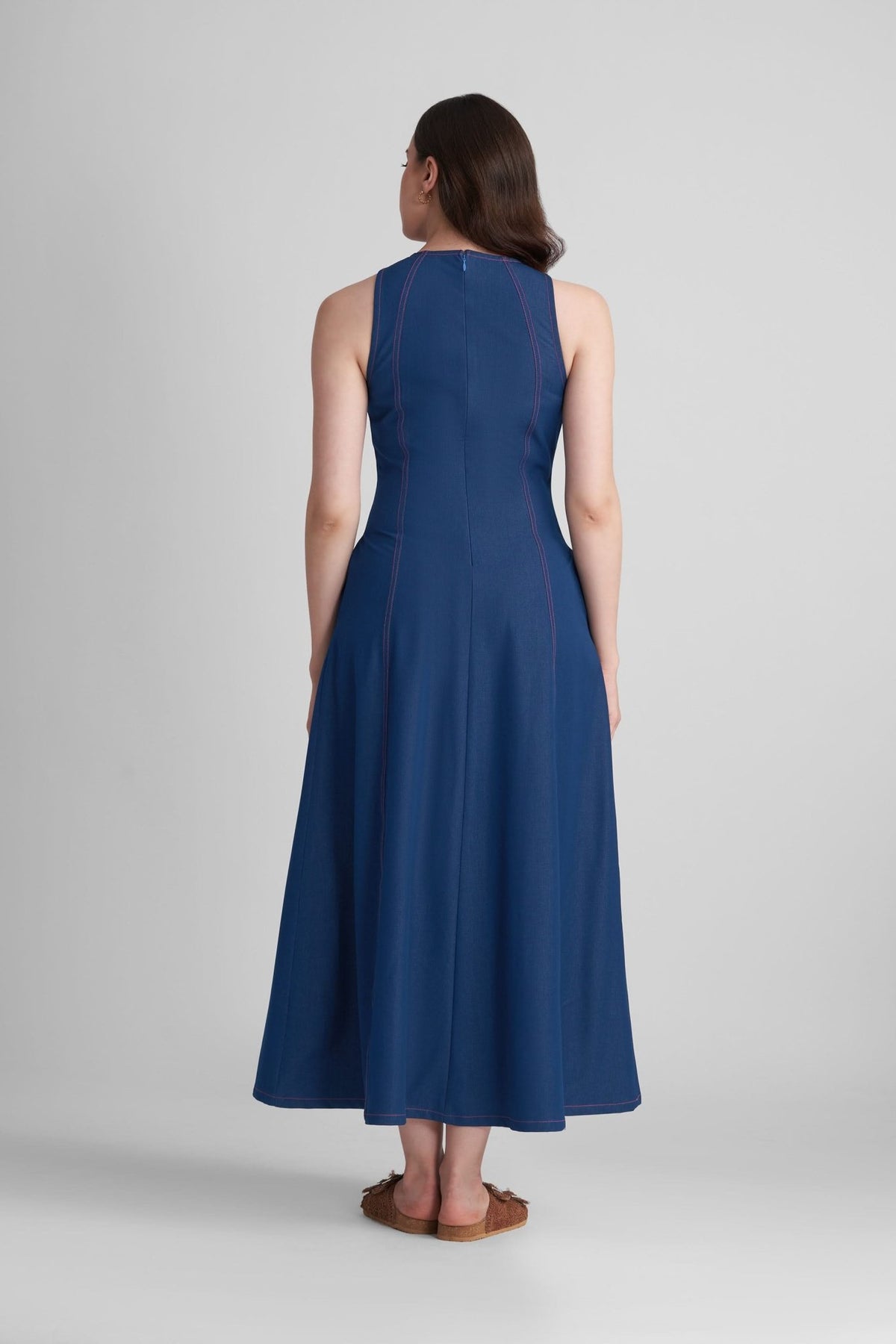 MAXINE FIT AND FLARE KNITTED DENIM MIDI DRESS - Sunday Story