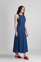 MAXINE FIT AND FLARE KNITTED DENIM MIDI DRESS - Sunday Story