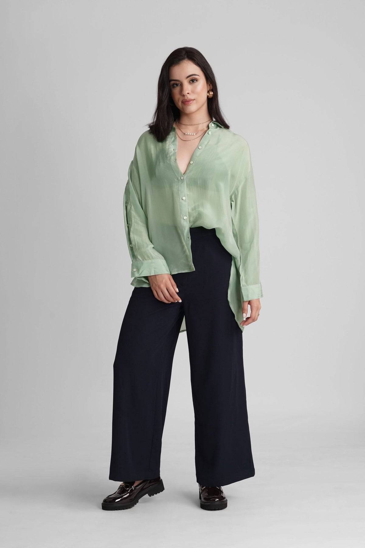 MIRANDA ORGANZA SHIRT WITH SIDE PLACKET BUTTON DETAILING - Sunday Story