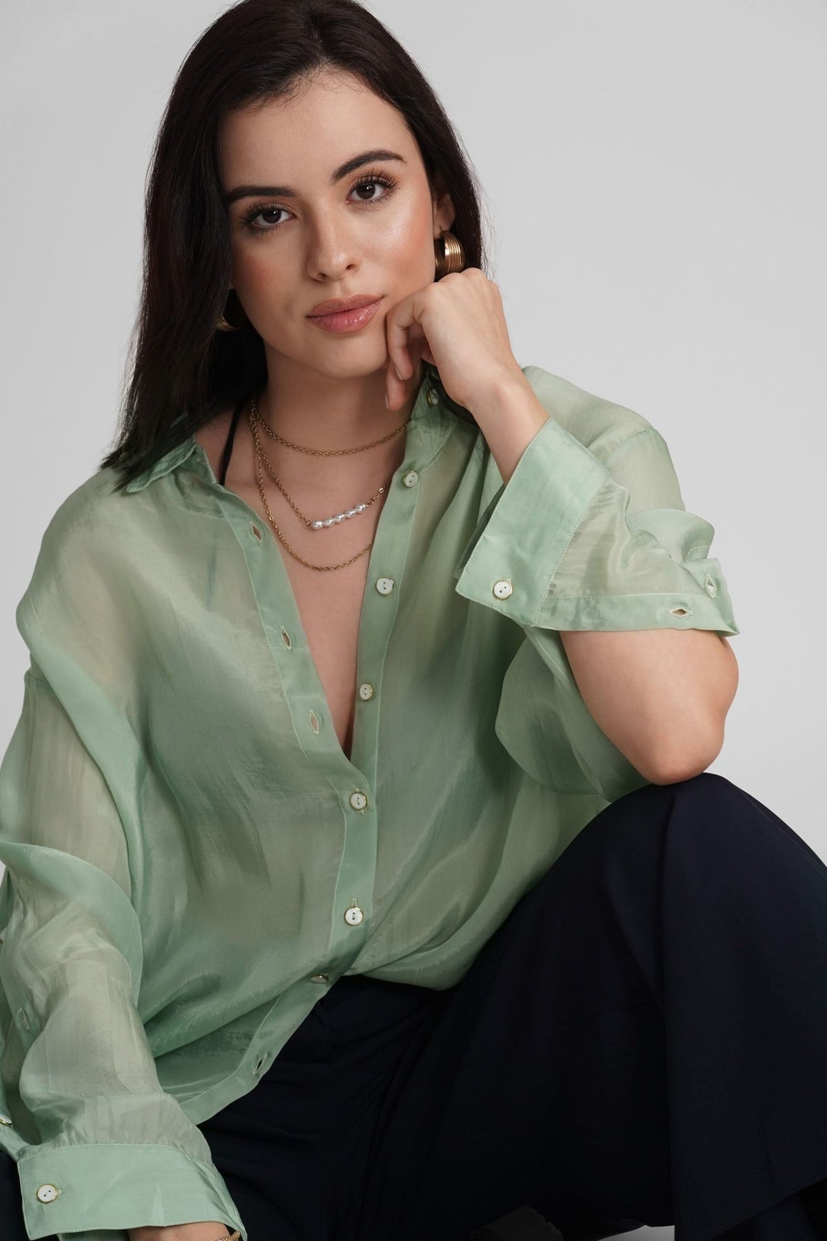 MIRANDA ORGANZA SHIRT WITH SIDE PLACKET BUTTON DETAILING - Sunday Story