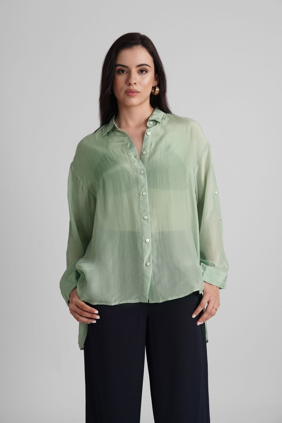MIRANDA ORGANZA SHIRT WITH SIDE PLACKET BUTTON DETAILING - Sunday Story