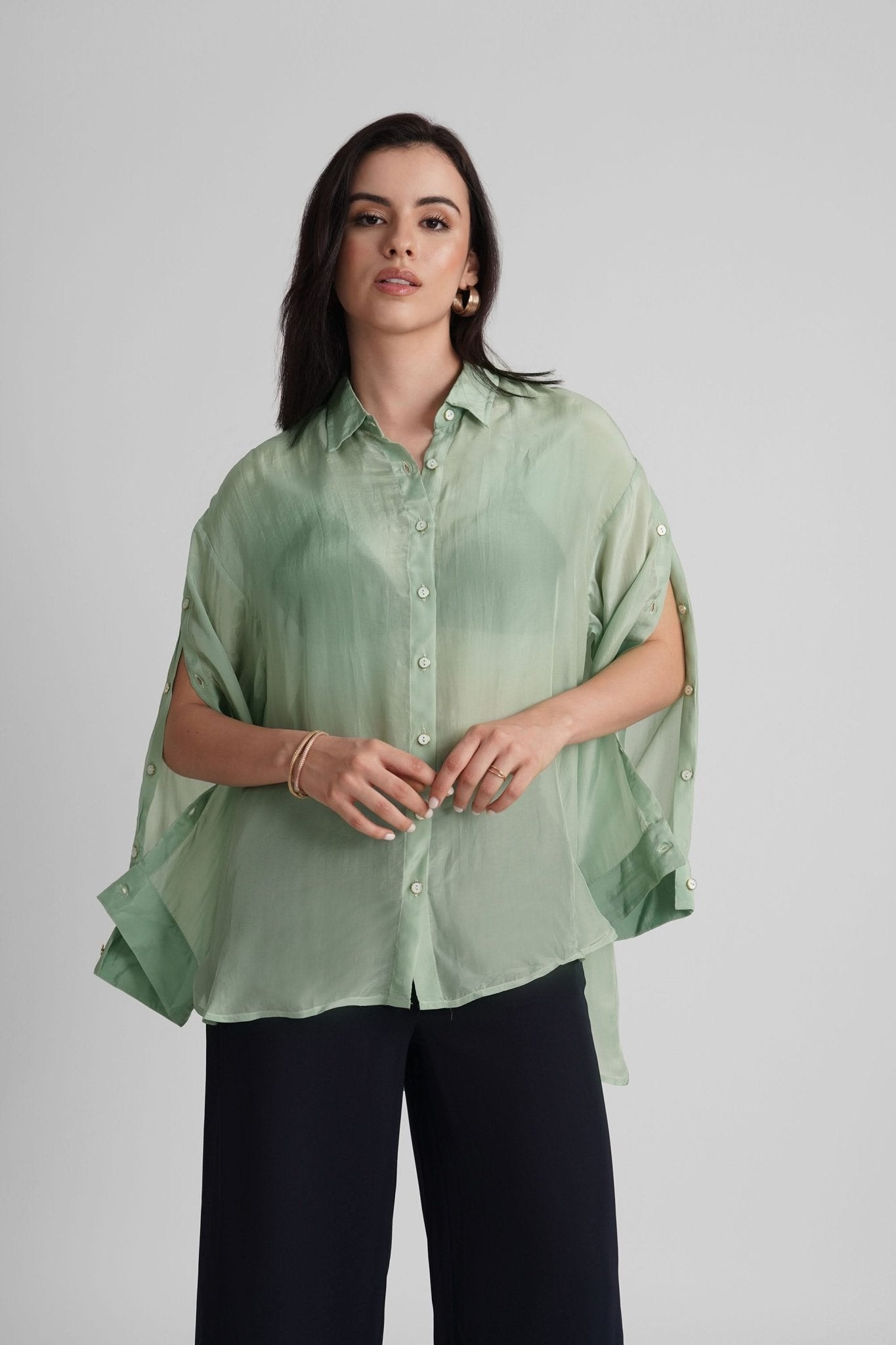 MIRANDA ORGANZA SHIRT WITH SIDE PLACKET BUTTON DETAILING - Sunday Story