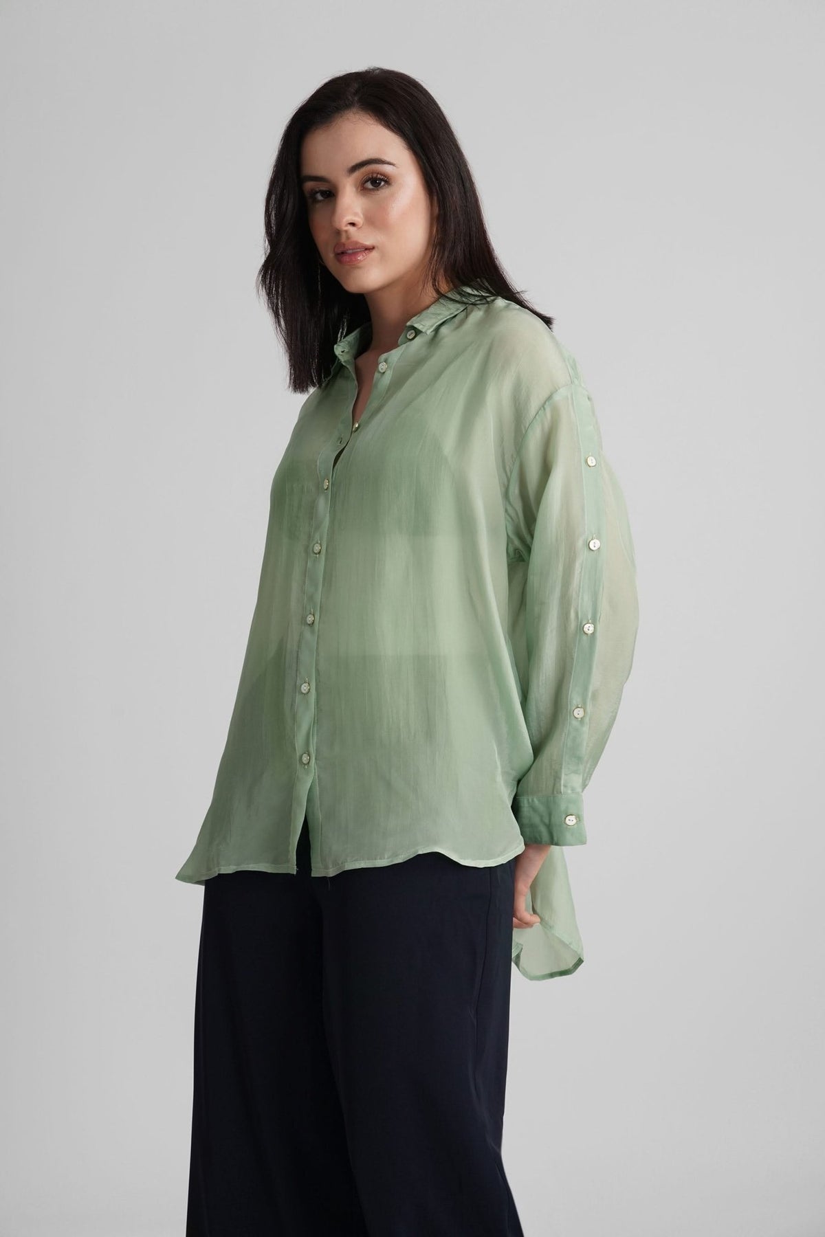 MIRANDA ORGANZA SHIRT WITH SIDE PLACKET BUTTON DETAILING - Sunday Story