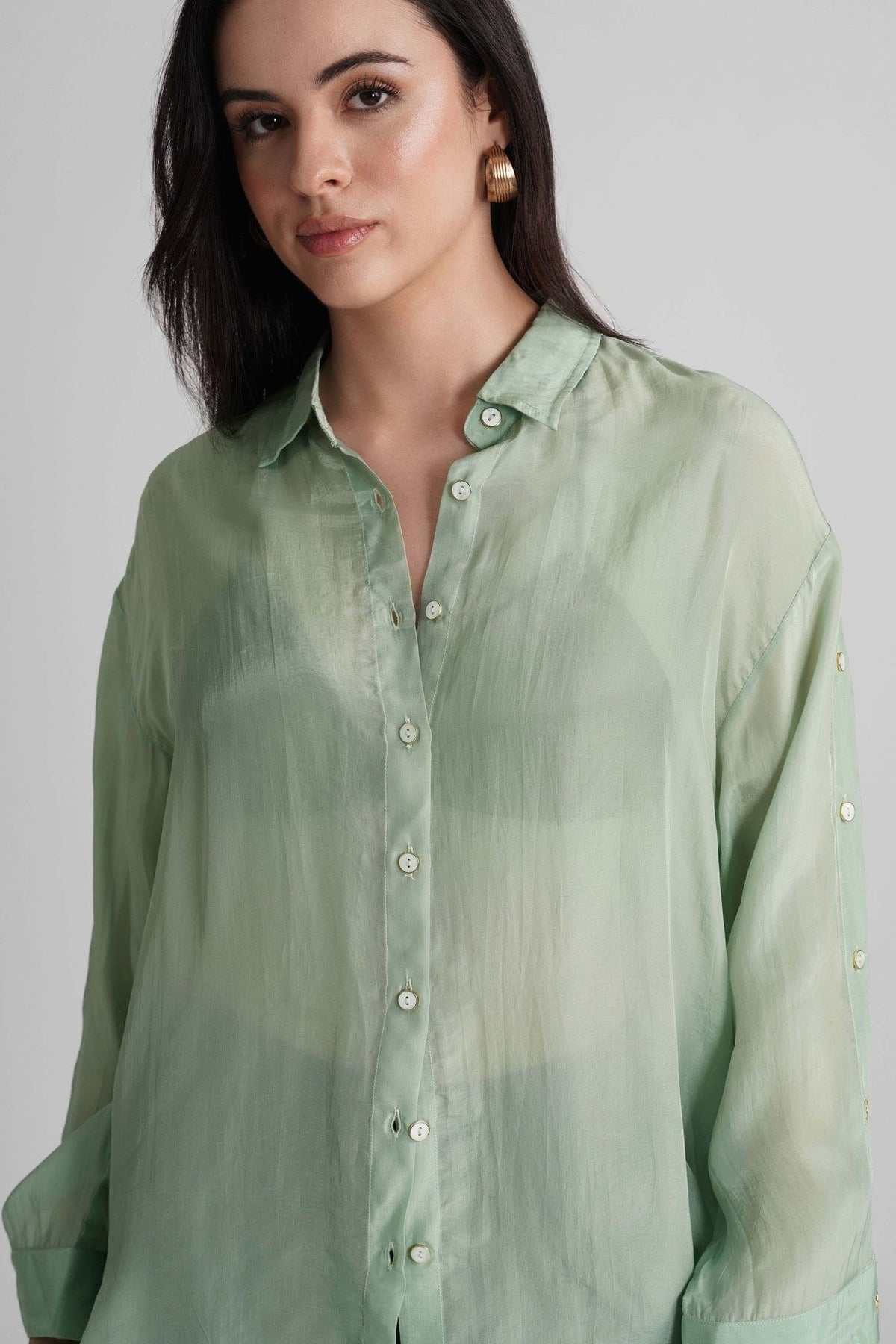 MIRANDA ORGANZA SHIRT WITH SIDE PLACKET BUTTON DETAILING - Sunday Story