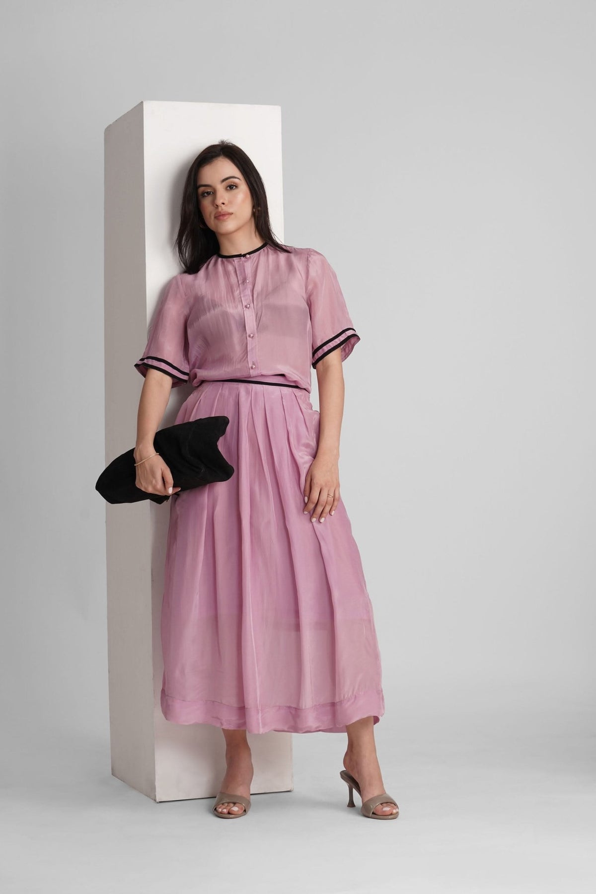NOAMI VISCOSE ORGANZA SHIRT AND PLEATED MIDI SKIRT CO-ORD SET - Sunday Story