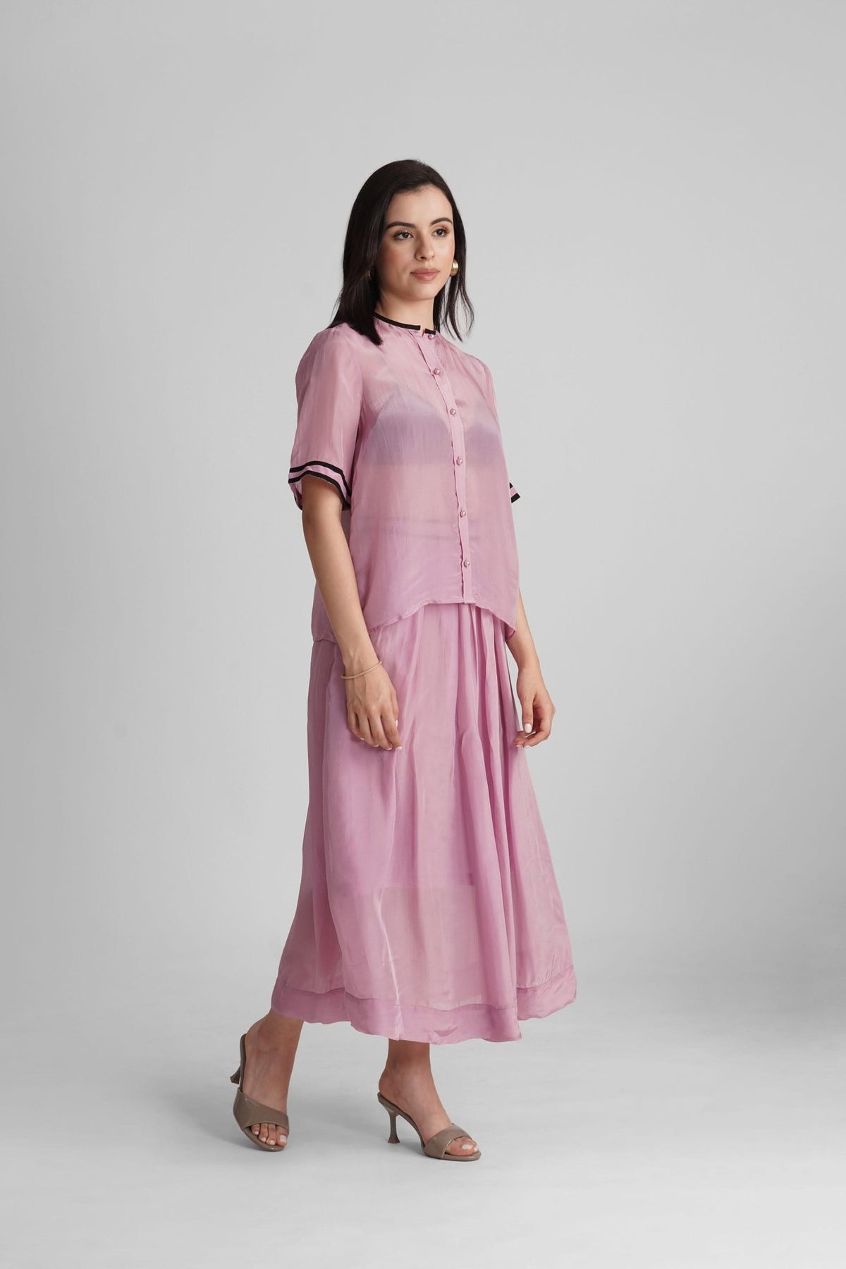 NOAMI VISCOSE ORGANZA SHIRT AND PLEATED MIDI SKIRT CO-ORD SET - Sunday Story