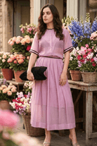 NOAMI VISCOSE ORGANZA SHIRT AND PLEATED MIDI SKIRT CO-ORD SET - Sunday Story