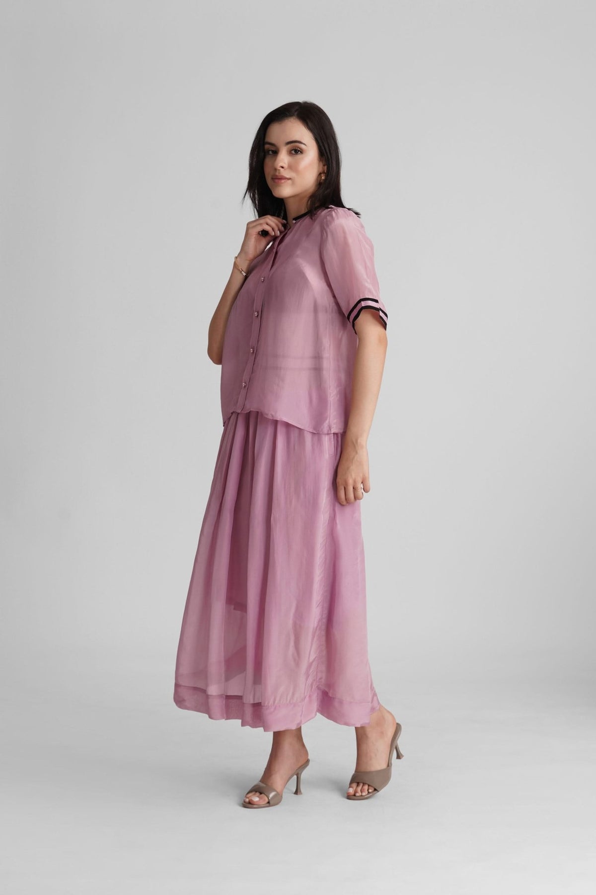 NOAMI VISCOSE ORGANZA SHIRT AND PLEATED MIDI SKIRT CO-ORD SET - Sunday Story
