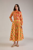OPHELIA PRINTED CHECK SCARF DETAIL SHIRT & FLARED CIRCLE SKIRT CO-ORD - Sunday Story