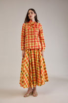 OPHELIA PRINTED CHECK SCARF DETAIL SHIRT & FLARED CIRCLE SKIRT CO-ORD - Sunday Story