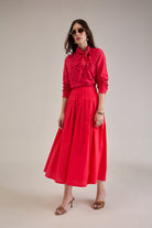 OPHELIA PRINTED CHECK SCARF DETAIL SHIRT & FLARED CIRCLE SKIRT CO-ORD - Sunday Story
