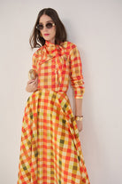 OPHELIA PRINTED CHECK SCARF DETAIL SHIRT & FLARED CIRCLE SKIRT CO-ORD - Sunday Story