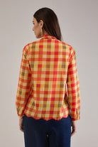 OPHELIA PRINTED CHECK VISCOSE SCARF DETAIL ASYMMETRIC SHIRT - Sunday Story